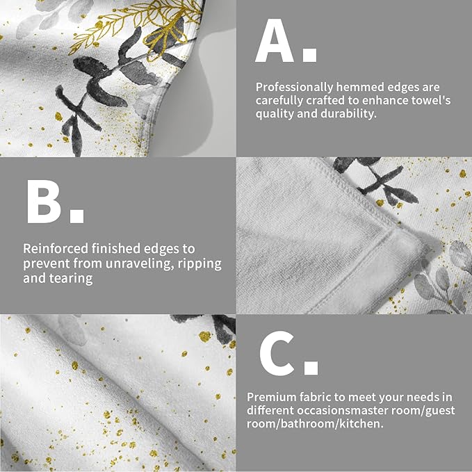 Imiss Grey Eucalyptus Sage Leaves Hand Towels Set of 2,Watercolor Plant Leaves Face Towel Guest Washcloth 14.4 x 28.3 Inch Nature Seasonal Decor Towel for Gym,Spa,Hotel