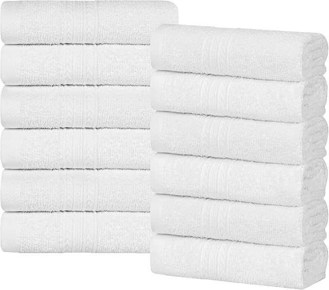 Superior Eco-Friendly Cotton 12-Piece Face Towel/Washcloth Set, Small, Fast Drying Towels for Face, Spa, Resort, Hotel, Hand, Shower, Guest Bathroom, Home, Airbnb, Apartment Essentials, White