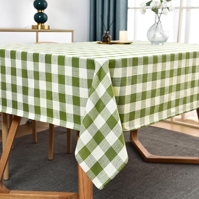 Gingham Tablecloth Rectangle Table Cloth Heavy Duty Cotton Checkered Table Cover for Spring Picnic Kitchen Dining(C-Sage Green, 52x120 inch)
