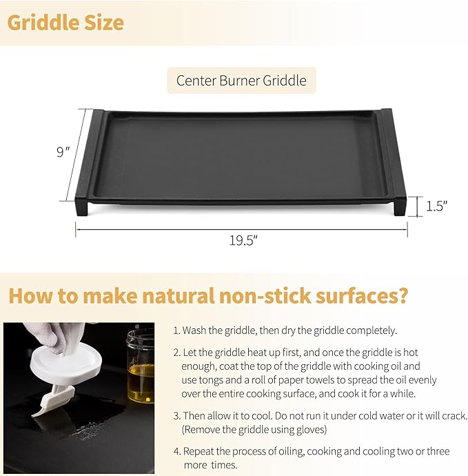 Allstare WB31X24738 Griddle Replacement Parts for GE Gas Stove Parts WB31X49806 Cast Iron Center Griddle Plate 19.5" x 9" General Electric Gas Range Stove Top Griddle GE Cooktop Flat Top Pan 1 Pack