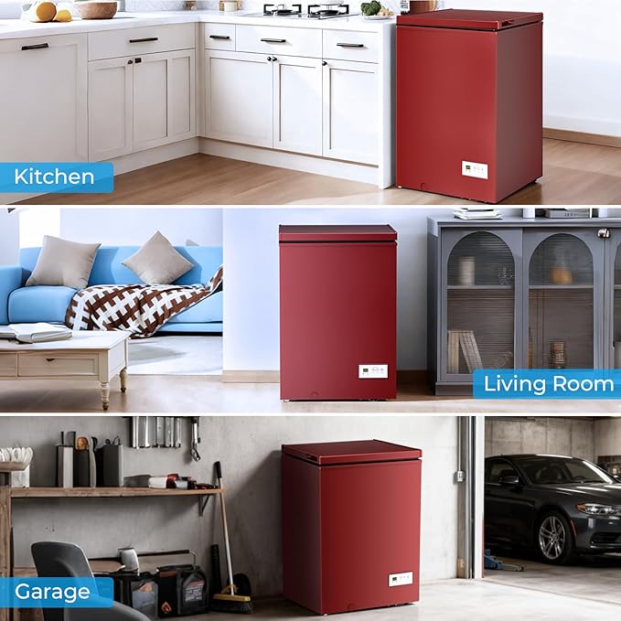 Antarctic Star Chest Freezer 3.2 Cubic Feet 14℉ to -40℉ Low Temperature Freezer with Removable Basket, Free Standing Top open Door Deep Freezer, Adjustable Temperature for Home, Basement, Kitchen, Red