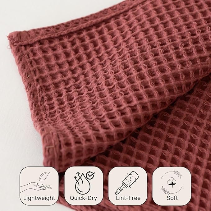 Premium Waffle Hand Towels Pack of 4 Extra Large 20x35 inch - 100% Turkish Cotton, Waffle Weave, Quick Dry, Lint Free, Super Absorbent Hand Bath Towel (Dark Red, Set of 4 Hand Towels)