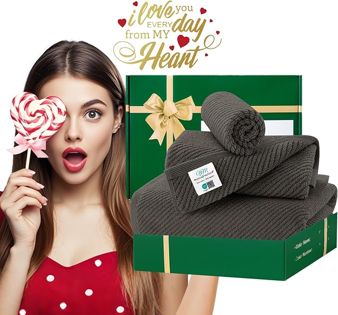 3 Piece Towel Sets for Bathroom, Grey Towels for Showering - 100% Cotton | Quick Dry | Soft | Thick, 1 Large Bath 30" x 56", 1 Hand 18" x 28", 1 Wash Cloth 13" x 13", Bathroom Essentials