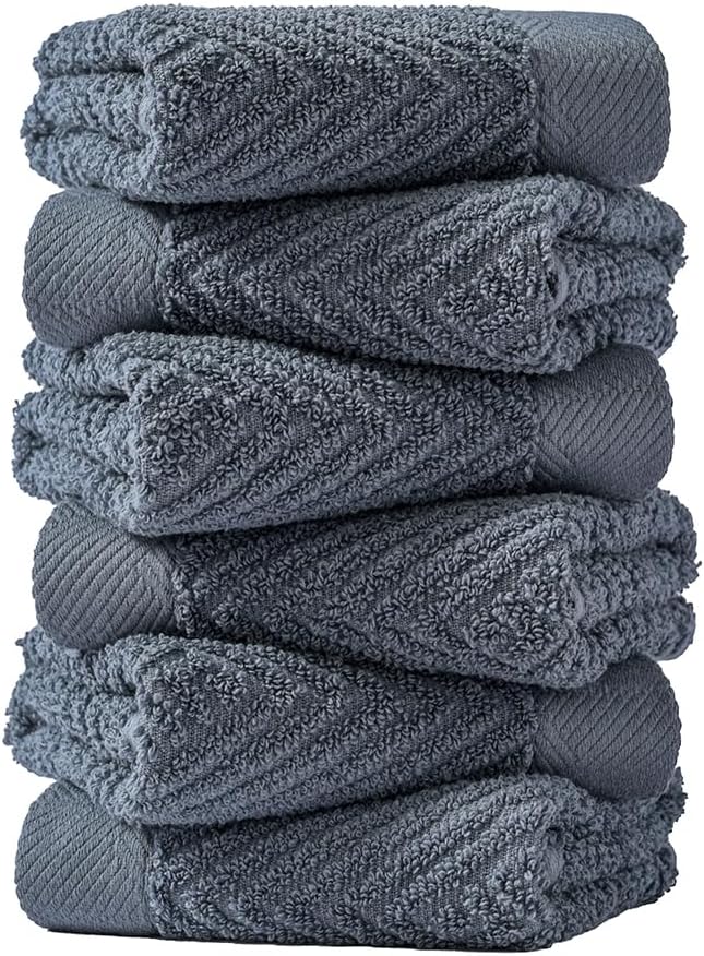 sense gnosis Grey Herringbone Washcloth Set of 6 Premium 100% Cotton Striped Weave Ultra Soft Highly Absorbent Washclothes for Kitchen Home Bathroom 13 X 13 Inch