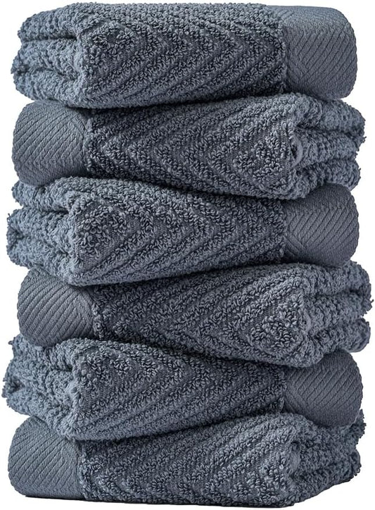sense gnosis Grey Herringbone Washcloth Set of 6 Premium 100% Cotton Striped Weave Ultra Soft Highly Absorbent Washclothes for Kitchen Home Bathroom 13 X 13 Inch