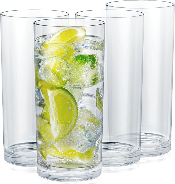 Zulay Kitchen Acrylic Glasses Drinkware - 4 Piece Unbreakable Plastic Tumblers - BPA-Free, Reusable Plastic Drinking Glasses for Home & Outdoors - Stackable, Lead-Free & Dishwasher Safe - (16 Ounces)