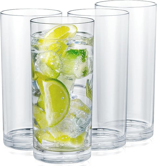 Zulay Kitchen Acrylic Glasses Drinkware - 4 Piece Unbreakable Plastic Tumblers - BPA-Free, Reusable Plastic Drinking Glasses for Home & Outdoors - Stackable, Lead-Free & Dishwasher Safe - (16 Ounces)