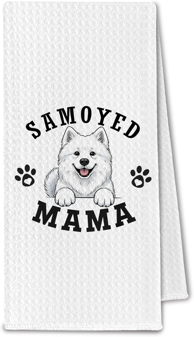 Samoyed Kitchen Towels, Dog Mama Samoyed Gifts for Women & Dogs Moms, Dog Lover Gifts Decorative Hand Towels for Bathroom, 16x24 Inch