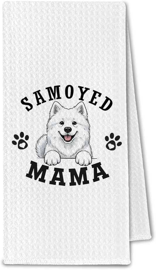 Samoyed Kitchen Towels, Dog Mama Samoyed Gifts for Women & Dogs Moms, Dog Lover Gifts Decorative Hand Towels for Bathroom, 16x24 Inch