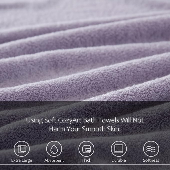COZYART Lavender Oversized Bath Sheet for Bathroom 35x70 100% Cotton Body Shower Towel Soft Absorbent Durable 650 GSM Extra Large Towels for Daily Use