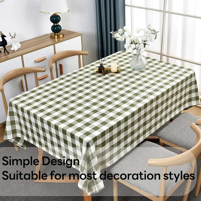 Gingham Tablecloth Rectangle Table Cloth Heavy Duty Cotton Checkered Table Cover for Spring Picnic Kitchen Dining(C-Sage Green, 52x86 inch)