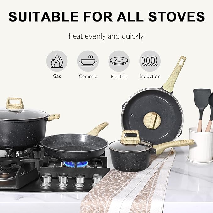 GiPP Ceramic Nonstick Pots and Pans Set - 18 Pcs Non Stick Cookware Set, Non-toxic Healthy Kitchen Cooking Set w/Frying Pans Set, Dishwasher Safe, PFAS PTFE PFOA PFOS Free