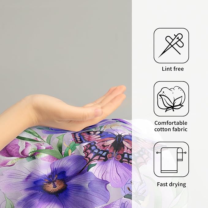 Imiss Purple Floral Butterfly Hand Face Towel 14.4 x 28.3 Inch Set of 2 Watercolor Botanical Plant Leaves Decor Bathroom Fingertip Multipurpose Towels for Home Hotel Gym Spa