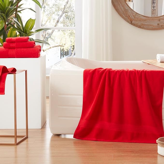 COZYART Red Bath Towel Set for Bathroom Soft Absorbent Durable 650 GSM Turkish Cotton Towel Sets of 6, 2 Large Bath Towels, 2 Hand Towels, 2 Washclothes