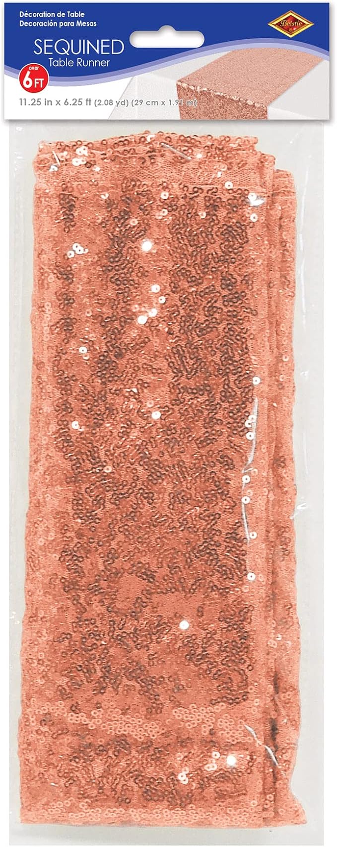 Beistle Sequined Fabric Table Runner Wedding Decorations, Anniversary Tableware, 11.25" x 75", Rose Gold