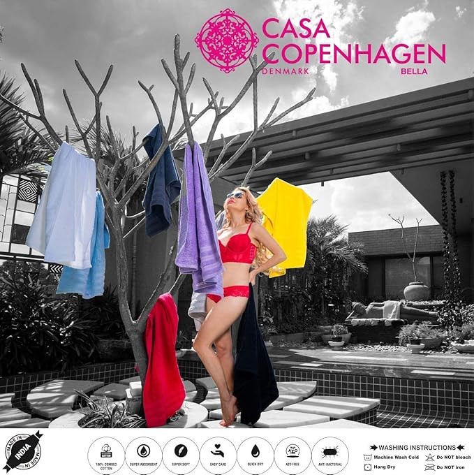 CASA COPENHAGEN Bella 6 Pieces Towel Set- Pinstripe Grey, 600 GSM 2 Bath Towel 2 Hand Towel 2 Washcloth, Designed in Denmark Made of Soft Egyptian Cotton for Bathroom, Kitchen & Shower