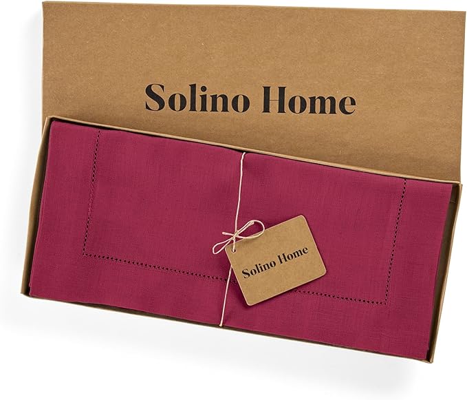 Solino Home Linen Beet Table Runner 108 Inches Long - 100% Pure Linen Hemstitch 14 x 108 Inch Table Runner for Dining, Valentines, Holiday, Winter, New Year - Classic Hemstitch