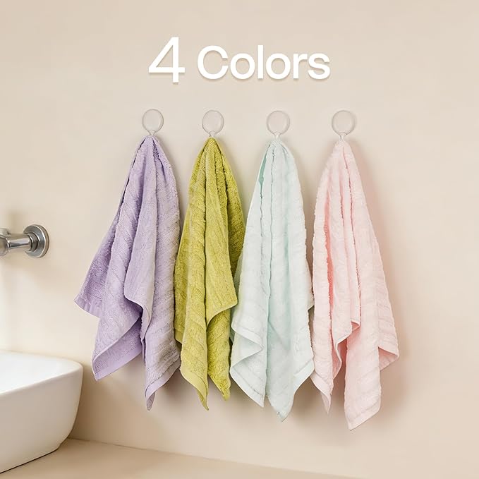 Vie Triomphe Facial Towels Washcloth (Green+Pink+Purple+Blue) Luxury Hand Towels for Bathroom,100% Cotton Quick Dry Absorbent Soft Hand Towel Set 13.38 * 31.49 Inch Wash Clothes