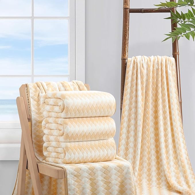 4 Piece Extra Large Bath Towel Set Oversized Bath Sheet 35"x70" Bathroom Towel Set Soft Highly Absorbent & Quick Dry Premium Bath Towel for Bathroom 600GSM Shower Towel Spa Gym Hotel,Beige