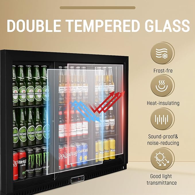 Commercial Back Bar Cooler with 3 Glass Sliding Doors, 11.5 cu.ft Under Counter Beverage Refrigerator, LED Lighting - ETL Beer and Wine Cooler for Bar, Restaurant, Garage, Office, Home
