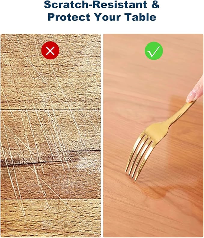 Crystal Clear Plastic Table Cover Protector, 36" x 60" Spill Resistant Easy Flat PVC Desk Pad Mat, 1.5mm Thick Rectangle Vinyl Table Top Protector for Dining Room Table, Office, Dresser