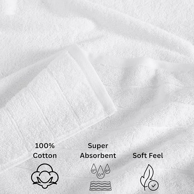 Casa Platino 100% Cotton Luxury Bathroom Towel Set - 18 Pcs - Super Soft, Fluffy & Highly Absorbent - 6 Large Bath Towels, 6 Washcloths, 6 Hand Towels - Complete Family Pack - White Bath Towel Set