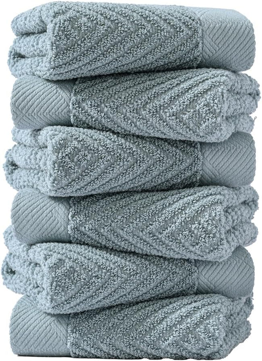 sense gnosis Sage Green Washcloth Set of 6 Striped Weave 100% Cotton Super Soft Highly Absorbent Summer Washcloths Towels for Kitchen Bathroom 13 x 13 Inch