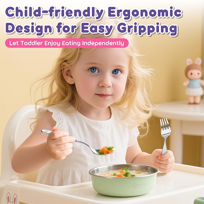 Lehoo Castle Toddler Utensils, 6 Pcs Toddler Silverware 3 Year Old Forks and Spoons, Kids Silverware Set Stainless Steel, Metal Silverware for Toddlers (Unicorn)