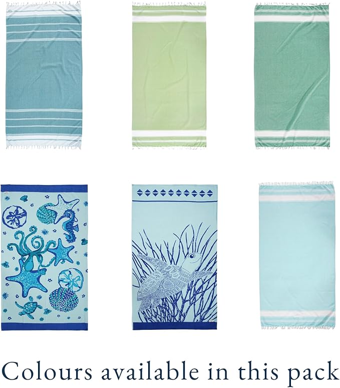LANE LINEN Turkish Beach Towels Set of 6, Oversized Beach Towel, Lightweight Beach Essentials for Women, Large Pool Towel, Absorbent & Quick Dry, Sand Free Beach Towel, 39"x71" - Tropical Breeze