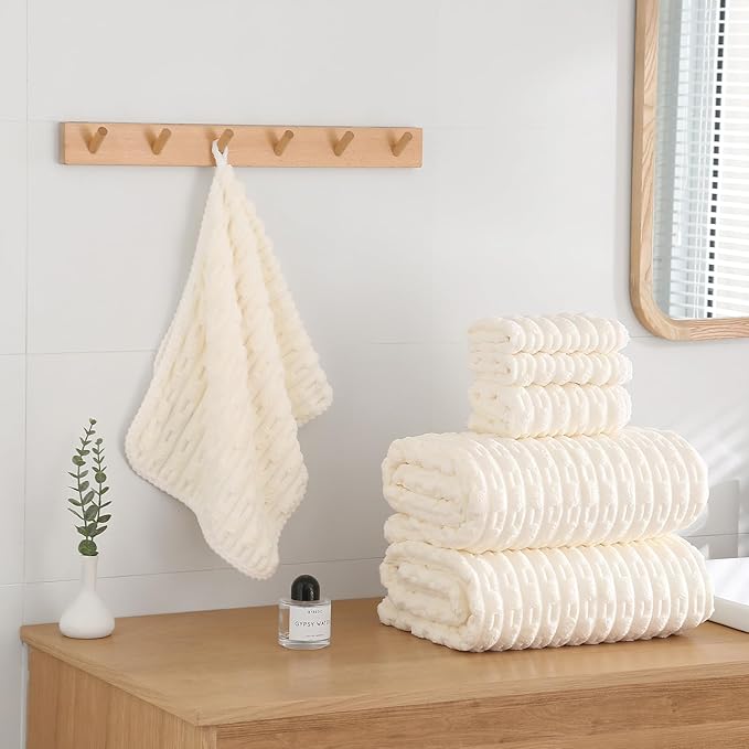 40x80 Inches Oversized Bath Sheets Extra Large Bath Towels Set of 2 for Adults Super Soft Quick Dry Lightweight Lint Free Absorbent Stripe Microfiber Shower Towels (White,2 Piece)