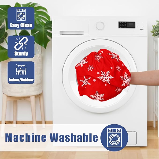 Round Spandex Christmas Tablecloth, Elastic Fitted Waterproof Tablecloths for 36"-44" Tables, Stretch Washable Picnic Table Cover for Christmas Dinner, Dot Snowflake