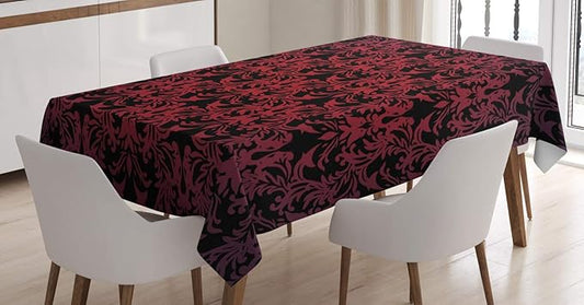 Ambesonne Victorian Tablecloth, Antique European Design of Floral Swirls and Leaves in The Ombre Style of an Image Artwork, Dining Room Kitchen Rectangular Table Cover, 52" X 70", Burgundy Vermilion