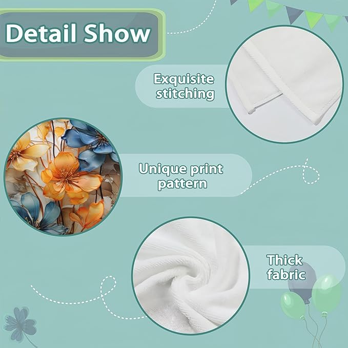 Colorful Abstract Teal Flower Cotton Towels - Set of 2 Soft Kitchen & Bathroom Hand Towels - 14"X28"