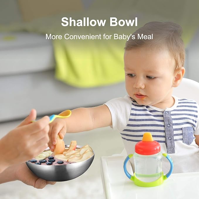 Stainless Steel Bowls for Kids, 18/8 Stainless Steel Toddler Bowl, BPA-Free, Durable & Easy Clean, 4 Pack - 14.5 oz Perfect for Baby Meals, Snacks, Serving and Travel & Home Use，Silver