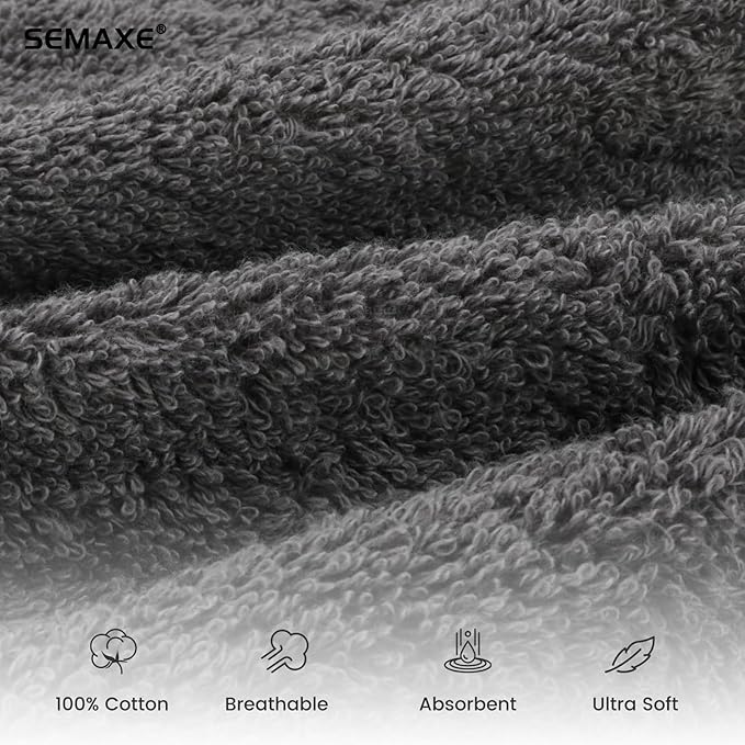 SEMAXE 12 Pack Hand Towels for Bathroom, 100% Cotton Towels with Hanging Loops, Soft and Highly Absorbent, Hand Towel Set for Gym, Shower, Hotel, Spa and Kitchen, Grey