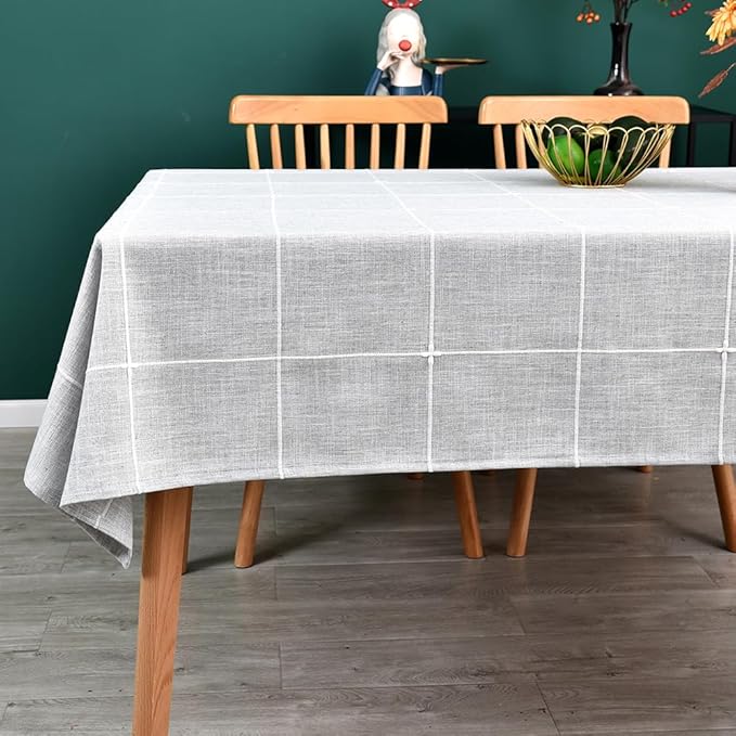 Farmhouse Table Cloth for Rectangle Tables Gray Plaid Boho Tablecloth Heavy Duty Cotton Linen Blend Washable & Wrinkle Resistant Rustic Table Cover for Outdoor Kitchen Dining (52x98 Inch)