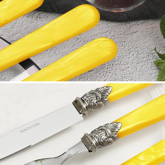20 Pieces 18/10 Stainless Steel Elegant Silverware Set for 4,Vintage Flatware Set,Dishwasher Safe (20, Yellow)