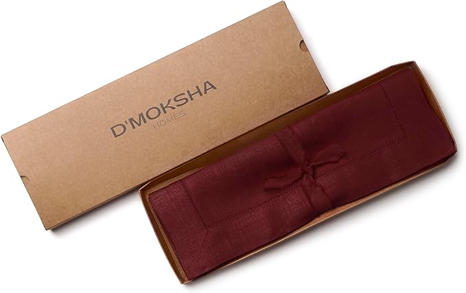 D'Moksha Homes Linen Placemats Set of 4 - Classic Hemstitch Dark Red Placemats 14 x 19 Inch - 100% Pure Linen Table Mats for Winter, Holiday, New Year - Handcrafted and Machine Washable