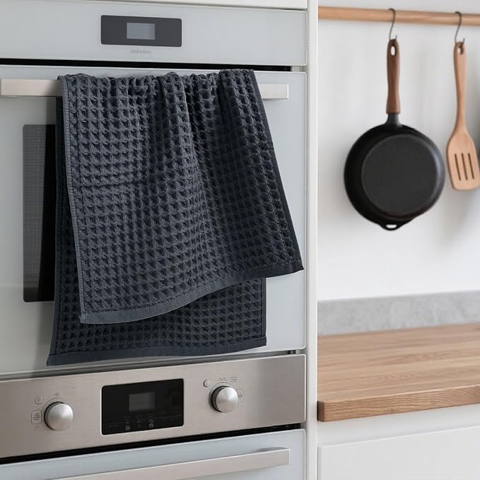 Jacquotha Waffle Hand Towels for Bathroom 5-Piece (Charcoal Blue) – Cotton Quick Dry Lint Free Face Towels 13” x 29”