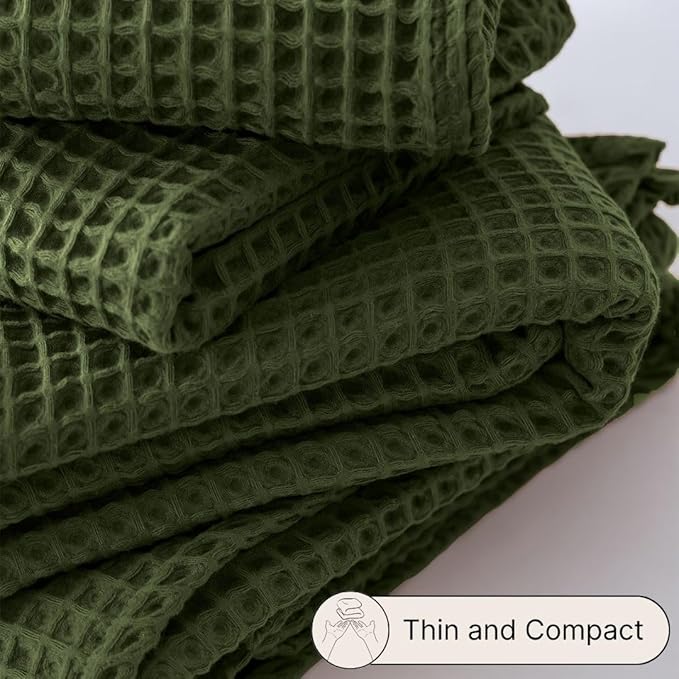 Premium Waffle Bath Towels Pack of 2 Extra Large 35x71 inch - 100% Turkish Cotton, Waffle Weave, Quick Dry, Lint Free, Oversized, Thin Bath Sheet Towel (Dark Green, Set of 2 Bath Towels)