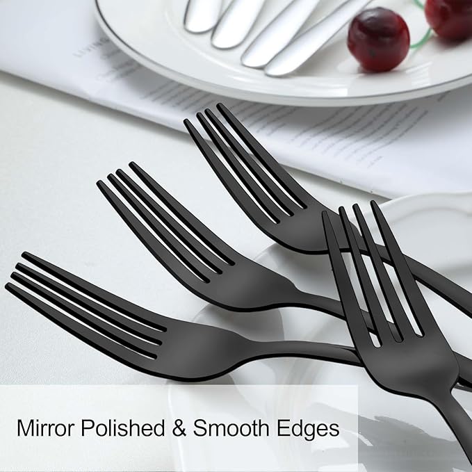 Pleafind 36-Piece Black Dinner Forks Set (8 inch), Stainless Steel Forks Silverware, Mirror Polished Fork Set, Small Forks for Home, Kitchen, Restaurant, Dishwasher Safe