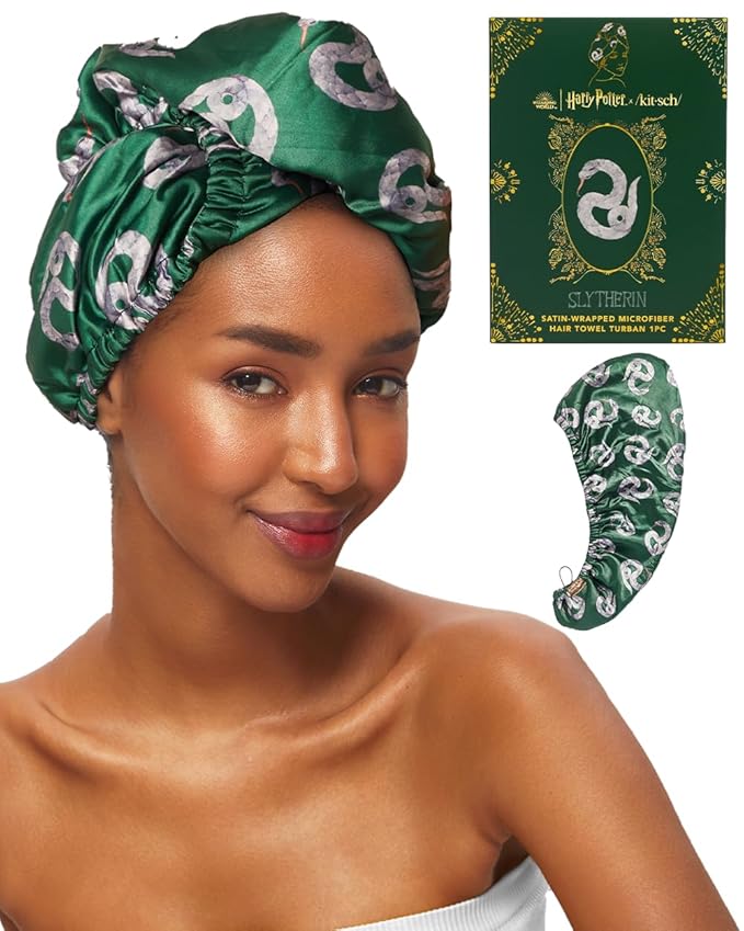 Kitsch x Harry Potter Satin Microfiber Hair Towel Wrap for Women - Super Absorbent, Quick Dry, Anti-Frizz, for Long & Short Hairs, Turbans for Women, Hair Wrap, Gifts for Mom - Slytherin