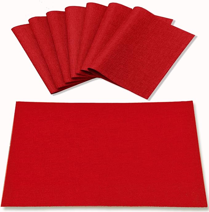Cloth Red Placemats Set of 8, Linen Type Fabric Placemats Machine Washable Heat Resistant Placemats Polyester Place Mats for Halloween, Thanksgiving, Christmas and Valentine Dining Table (Red)