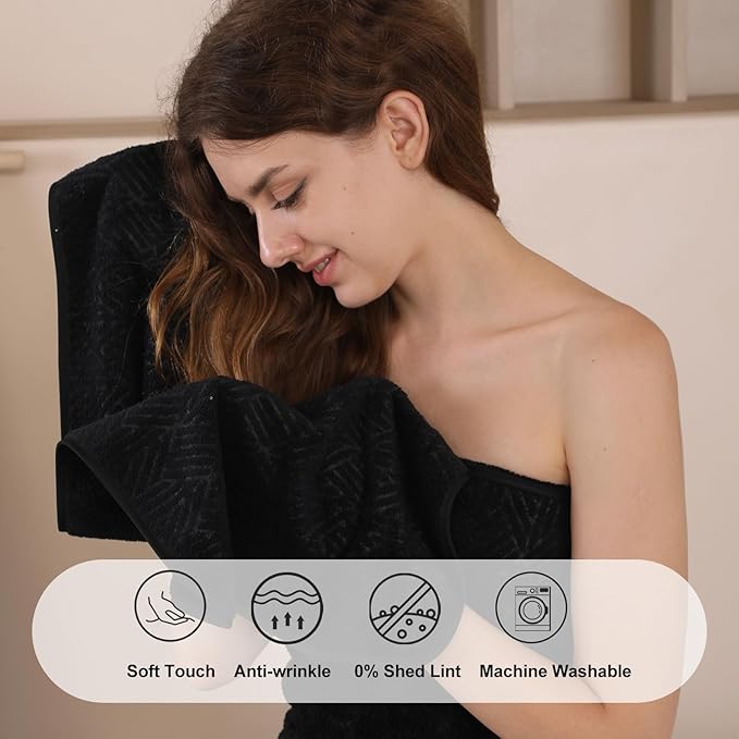 CHINO Black Bathroom Towel Set,35x70 Inch Bath Sheets Towels for Adults,Jumbo Bath Towels Extra Large Quick Dry Towel Soft Absorbent Oversized Towels Microfiber Shower Towels Hotel Spa (4 Pcs)