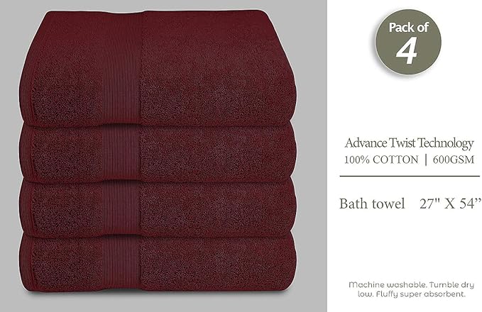 Softolle Luxury Bath Towels Set of 4 (27” x 54”) | Towels for Bathroom | Super Soft | Highly Absorbent Towels for Home, Spa, Gym (Red)