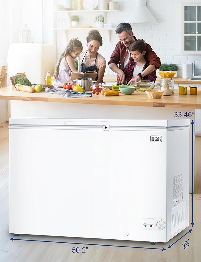 BLACK+DECKER 13 Cu. Ft. Chest Freezer, Deep Freezer with Top Opening, Freezer Chest with 2 Removable Storage Baskets, Mechanical Temperature Control, Manual Defrost, R600a Refrigerant,BCF1300E,White