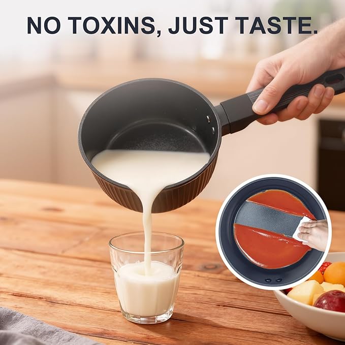 Nonstick Cookware Set Non Toxic, 5-Piece Pots and Pans Set, PFOA/PTFE Free, Induction Ready & Dishwasher Safe, Ceramic Coating for Easy Release