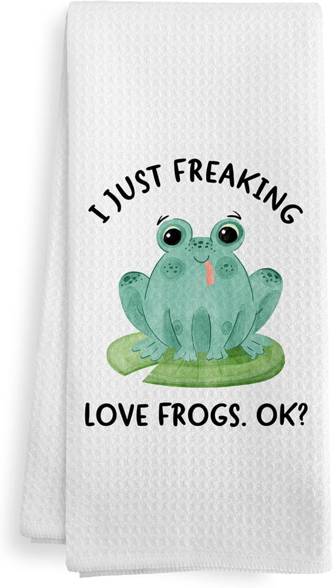 Funny Frog Kitchen Towels Gifts for Women, Frog Bathroom Decor Decorations for Home, Cute Kids I Just Freaking Love Frogs Decor Dish Hand Tea Towels Stuff for Bathroom Kitchen, 16x24 Inches
