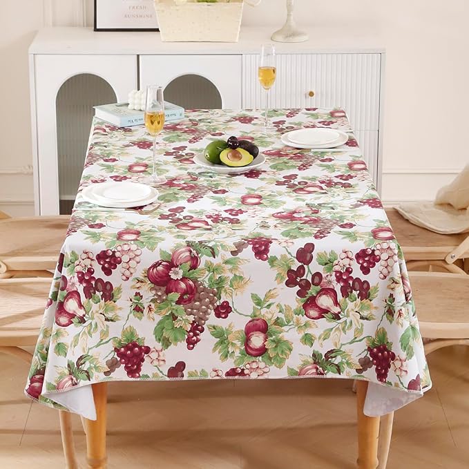 Walrus Heavy Duty Vinyl Tablecloth with Flannel Backing Waterproof Oil-Proof Plastic Table Cloth Stain-Resistant Wipeable Rectangle or Square Table Cover for Indoor and Outdoor (Fruits, 60x84 Inch)