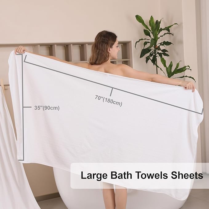 CHINO Bathroom Towel Set,35x70 Inch Bath Sheets Towels for Adults,Jumbo Bath Towels Extra Large Quick Dry Towel Soft Absorbent Oversized Towel Microfiber Shower Towels Bathroom Spa (4 Pcs White)